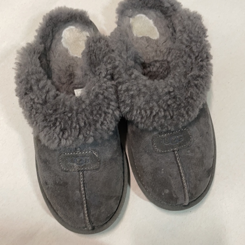 UGG Gray Coquette Suede Sheepskin Sherpa Lining Slippers Mules size 7 - Picture 7 of 12